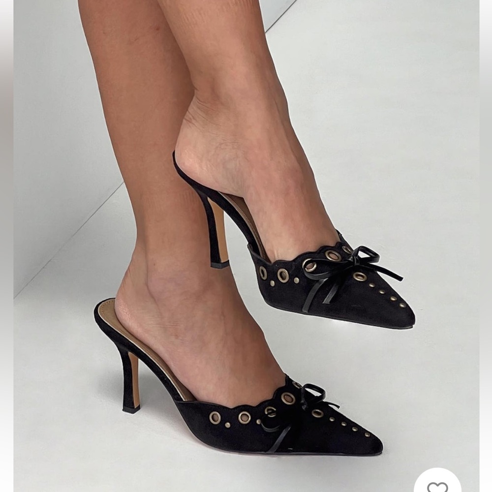 Princess Polly Black Lace-Up Mule Heels